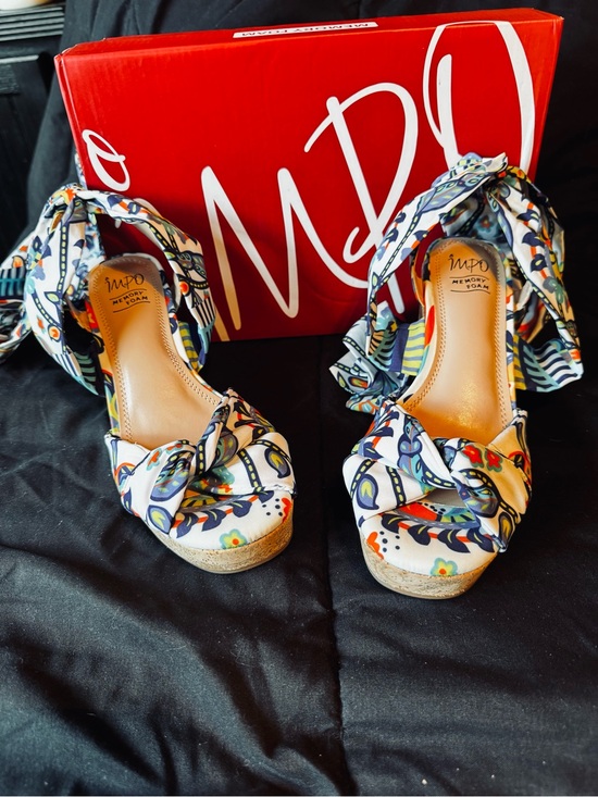 Impo Shoes - Impo Memory Foam Scarf Tie Wedge Sandals Size 6.5 Boho Floral Platform Heels